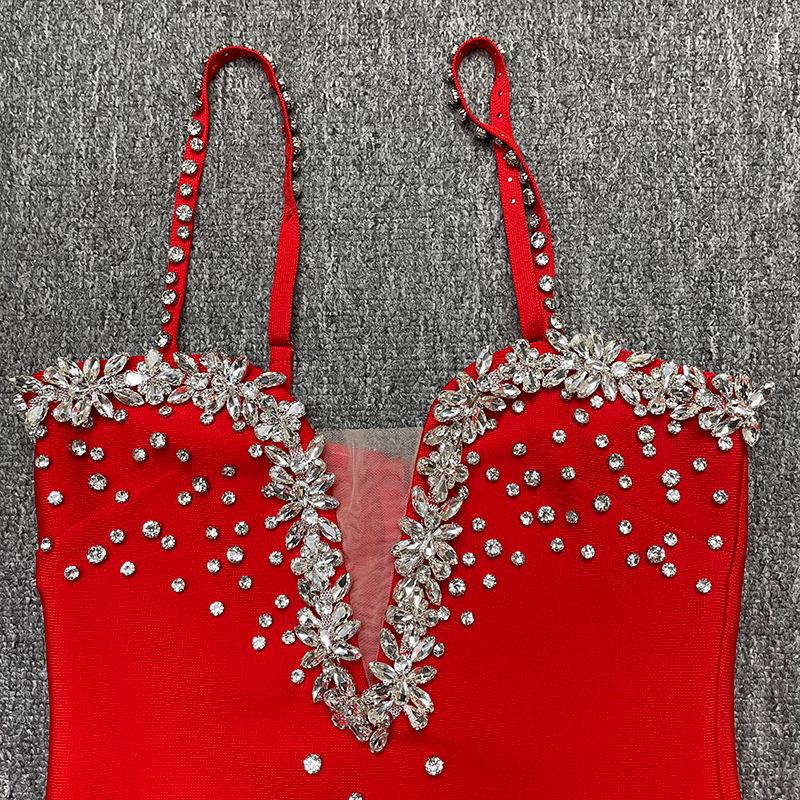 Women's European & American Rhinestone Strap Bodycon Bandage Dress - Sexy Socialite Style Evening Gown.