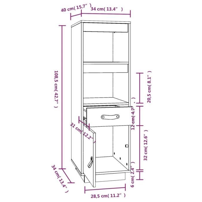 820153 vidaXL Highboard White 34x40x108.5 Cm Solid Pine Wood