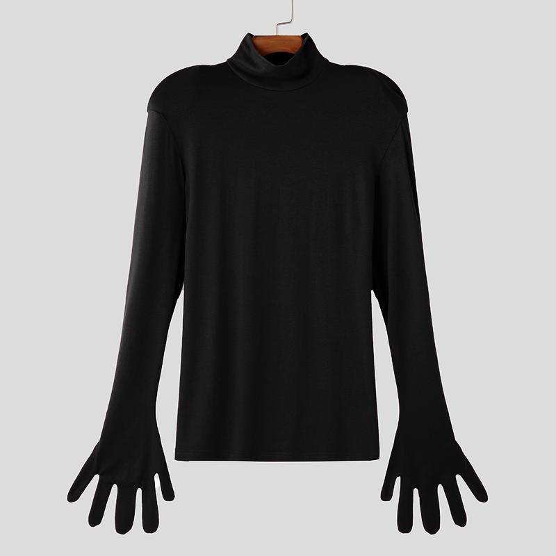 INCERUN Heren Mockneck Lange Mouw Handschoenen Tops Getailleerd Ondershirts 4XL zwart