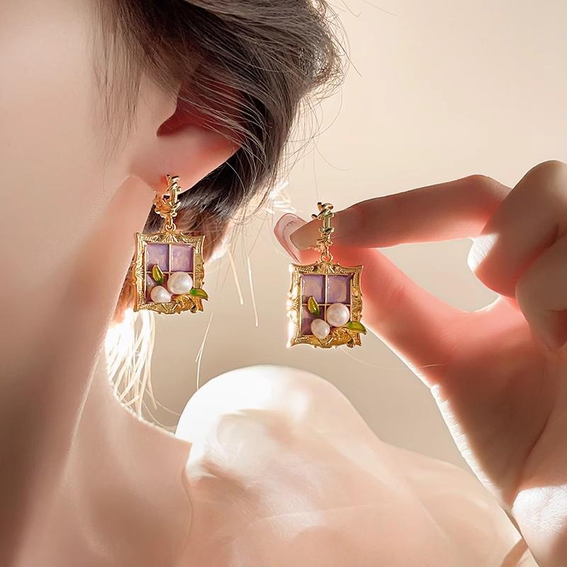 Silbernadel Süßwasserperlen Blumenohrringe - Retro-Design, Leichter Luxusschmuck für Frauen