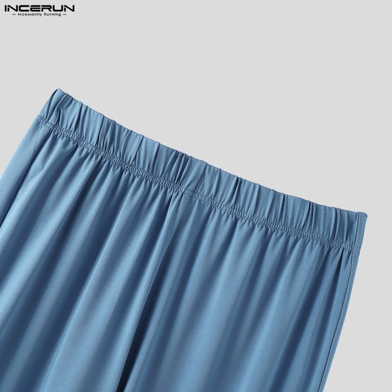 INCERUN 2 SZTUKI Męskie Koszulki z Dekoltem V i Długim Rękawem Falbankowe Skręcone Zestawy Ubrań Domowych Spodnie