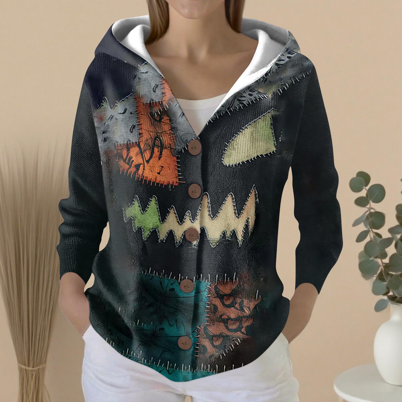 

Женский модный повседневный свитер на пуговицах с принтом, кардиган, куртка с капюшоном XXL