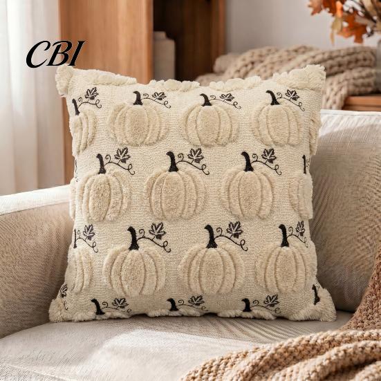Autumn Thanksgiving Home Decor Pumpkin Cushion Cover, Plush Embroidered Throw Pillow Decorative Covers Soft Cozy Case for Farmhouse Velvet Textured