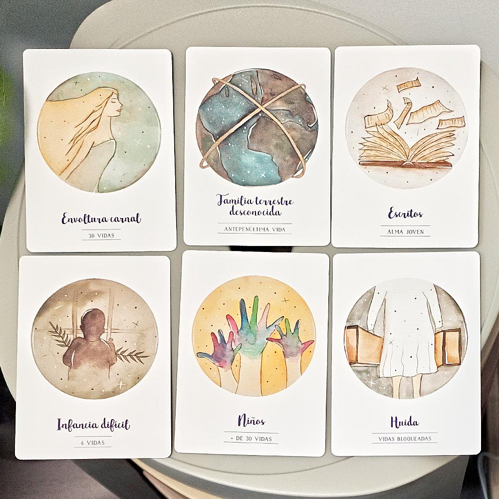 42 Pcs Vidas Anteriores Oracle Cards 10.5*7.5cm Spanish Edition, Past Lives Deck for Karma Soul Healing Double-Sided Embossed