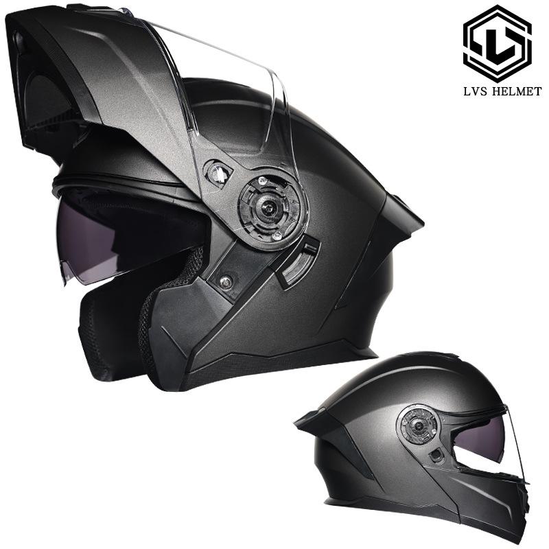 Motorcycle helmets Men's and women's face-off helmets Double mirror locomotive Bluetooth semi-full cover four seasons