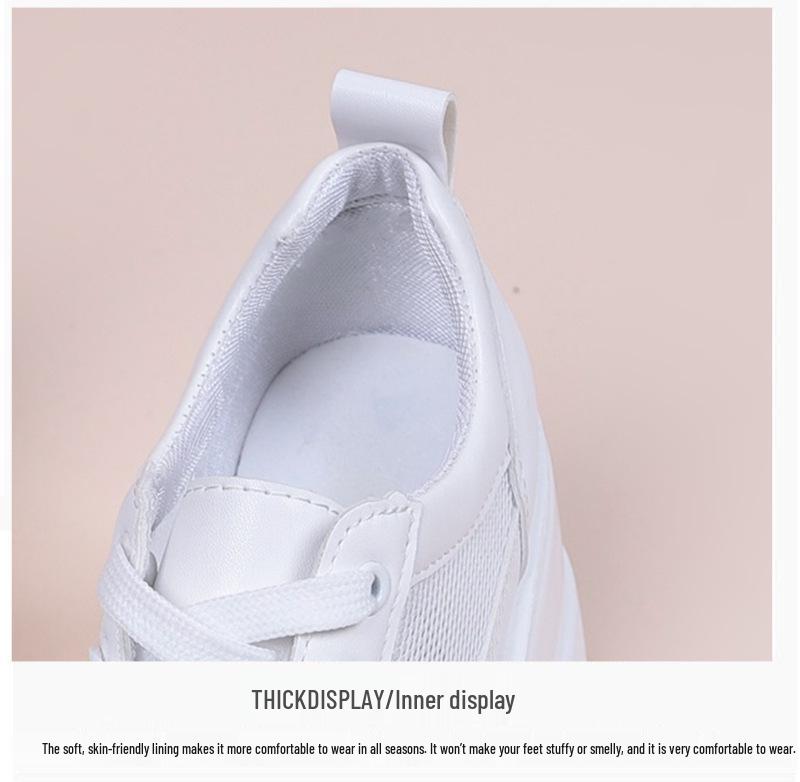 Women's Height-Enhancing White Platform Shoes, Korean-Style, for Spring & Autumn 2024