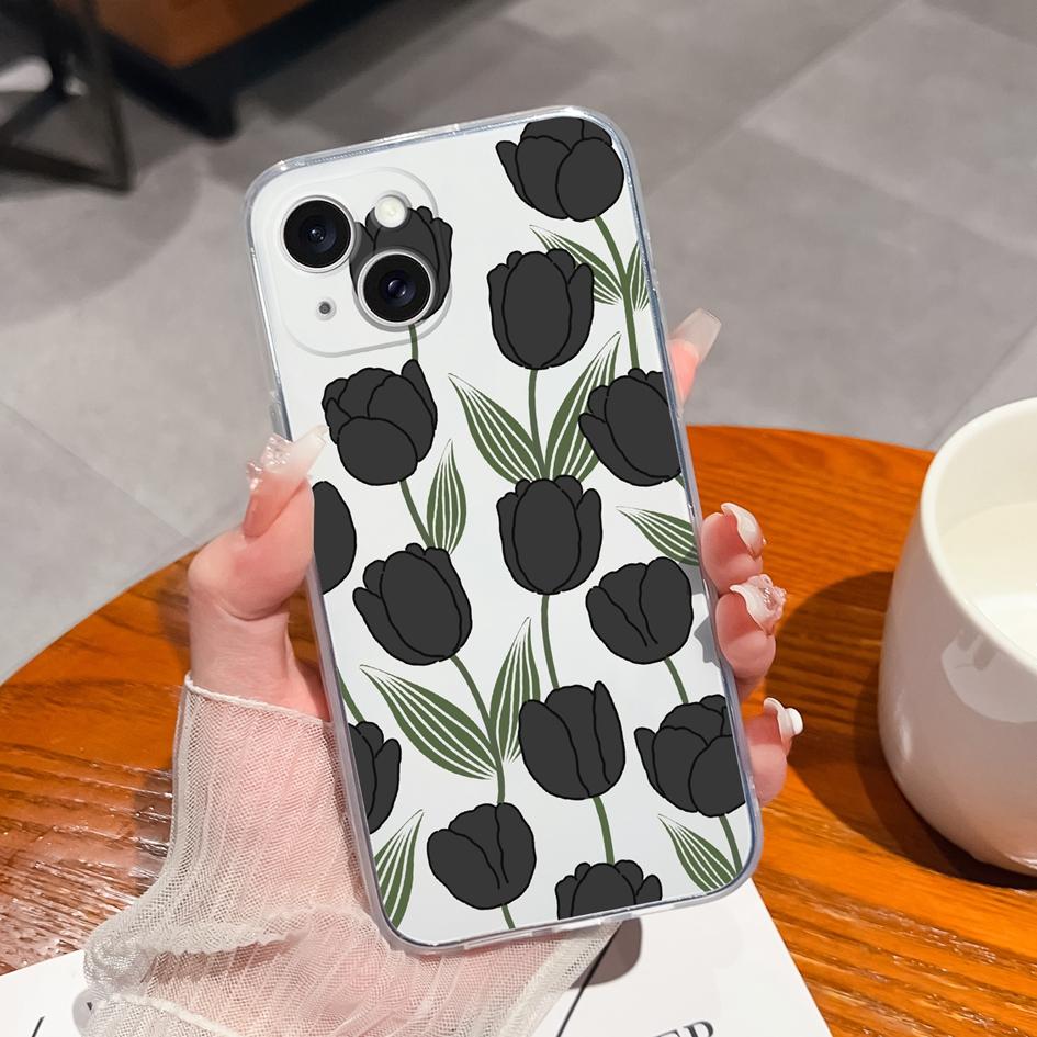 

Чехол для Apple iPhone 11 12 13 14 15 Pro Max X XS XR SE Модный цветок Прозрачный мягкий силиконовый противоударный матовый чехол с защитой от падения для iPhone Бампер iPhone 11