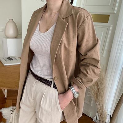 Women's Casual One Button Cotton Linen Blazer Long Sleeve Suit Coat Casual OL Work Blazer Jacket for Spring Summer