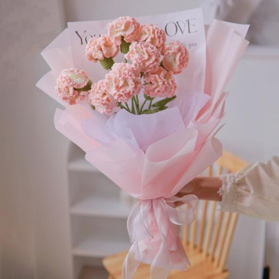 Knitted Carnation Hand-made Flower with Wool Hand Crocheting Artificial Packing Bag Home Decor