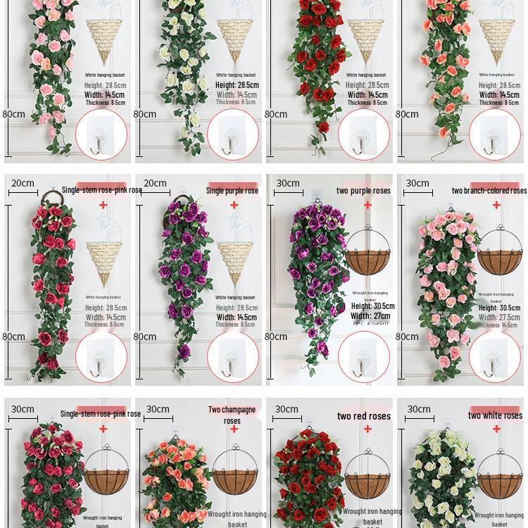Decorazione con Rampicante di Rose da Appendere a Parete per Interni - Cesto di Fiori Artificiali per Soggiorno