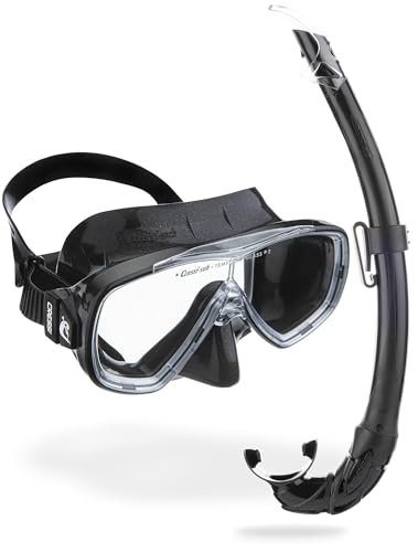CRESSI Snorkeling Mask & Snorkel Set [ONDA & MEXICO] Single Lens Mask & Simple Snorkel with Dry Guard, Black, DM1010155 [Authentic]