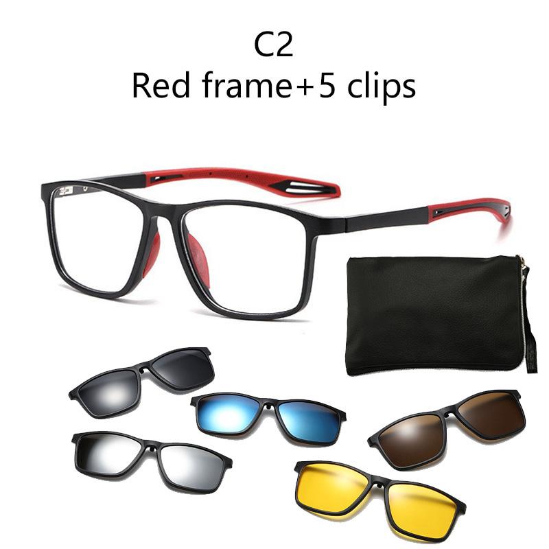 

6 in 1 TR Legs Optical Spectacle Big Frame Men Women With 5 Clip On Sunglasses Magnetic Glasses Eyeglasses Can Custom 1 frame 5 clips