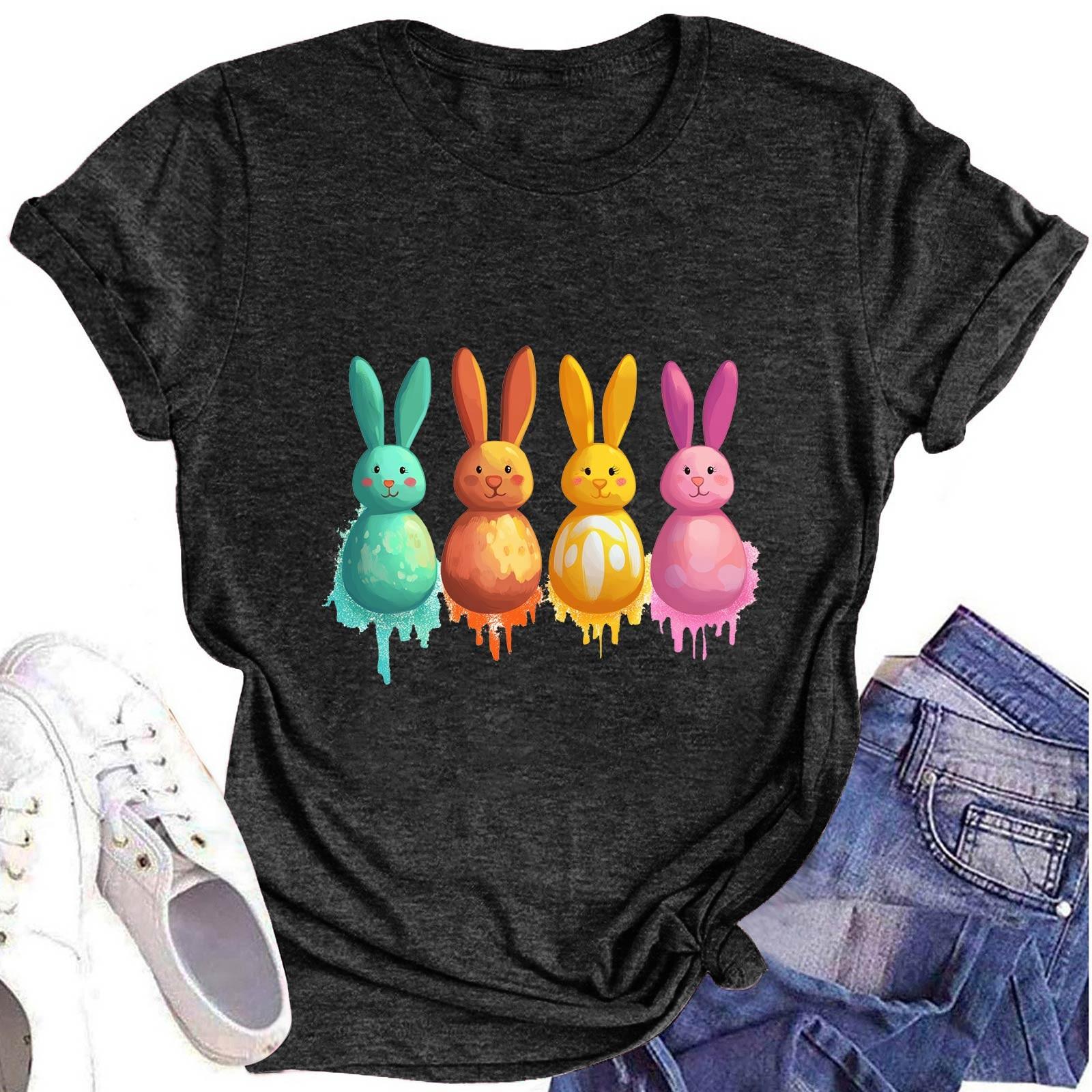 

Женская модная футболка с круглым вырезом и коротким рукавом, повседневный топ с пасхальным принтом L чёрный