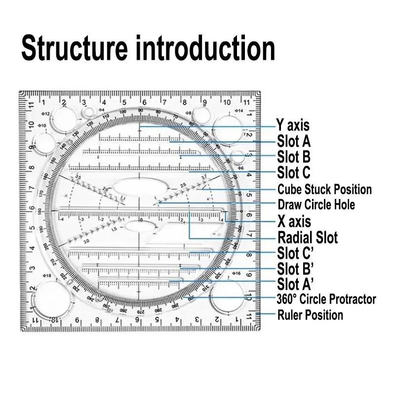 Multifunktionale Zeichenlineal Lernkunst Dreieck Messinstrument Kreiszeichen Drehbare Lineal Kawaii Schulbedarf