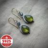 Sterling Silver Inlaid Green Stone Dangle Earrings, Vintage Jewelry for Women, Perfect Gift for Valentine's Day Mother's Day