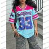Women's Casual Personality Number Letter Printing Soccer T-Shirt Fashion V-Neck Loose Oversize Comfort Top Spring
