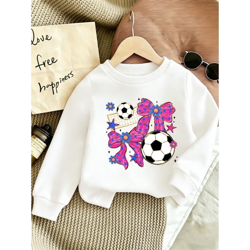 European sizes Cute Print Pattern 0-3 Years Old Kids Spring Thin Round Neck Sweatshirt Bow And Soccer Design Highlights Comfortable Outdoor Wear