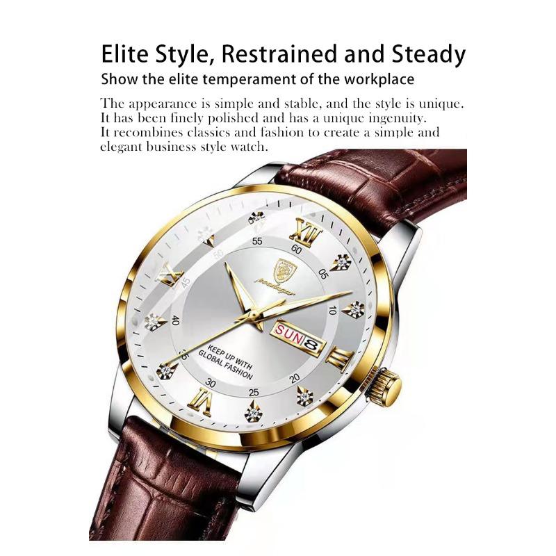 POEDAGAR Casual High Quality Men Watch Waterproof Luminous Leather Original Wristwatch Quartz Business Watches for Men Reloj