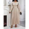 European & American Style Waist-Cinching Solid Color Pleated Dress - Loose Fit, Long-Sleeved, Summer Collection for Women