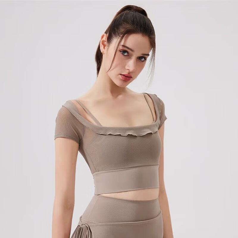 WEZHO Lace Mesh Yoga Top with Chest Pad