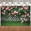 Pink Rose Vine Photography Background Romantically Decorative White Fence with Butterfly for Wedding Baby Shower Birthday Party8
