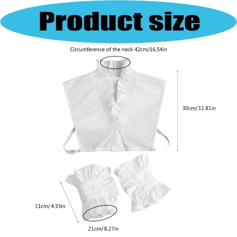 Elegant Detachable Collar With Ruffle Cuffs Sleeves For Women And Girl Stylish Fashion Accessories Faux Collar Insert