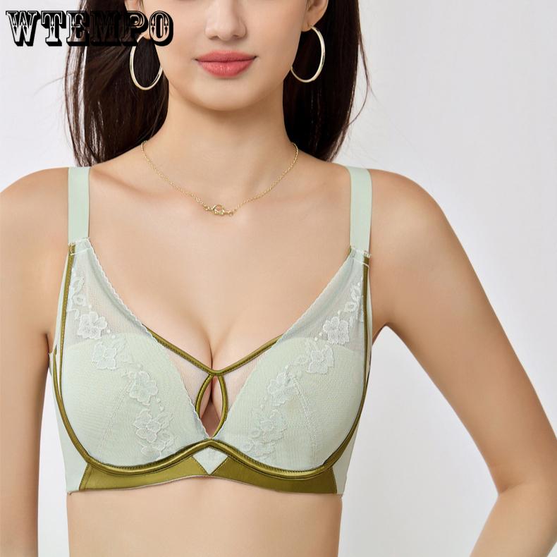 French Lace Bra Women's Mesh Bra Summer Soft Steel Ring Gathering Thin Push Up Bra