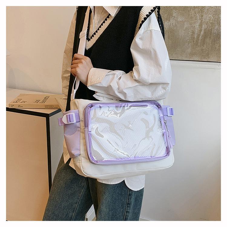 Clear Transparent Nylon Shoulder Bag for Women Fashionable Visible Panel Crossbody Purse Cute School Backpack CLE