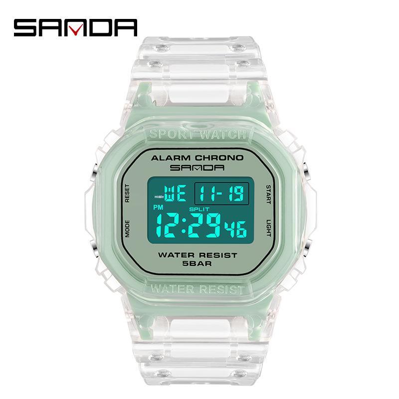 Sanda Transparent Strap Multifunctional Luminous Waterproof Sports Watch