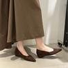 2025 New Autumn Pointed Single Shoes Flat-soled Inner Height Increase Pleated Versatile Shallow Mouth Women's Shoes Ladyshoes