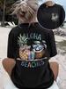 Vintage Aloha Beaches Graphic T-Shirt Women Double Sided Pineapple Coconut Print Tee Harajuku Summer Vacation Aesthetic Top