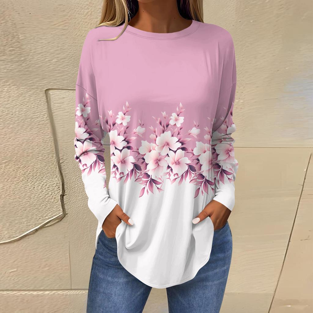 Dámská trička Roztomilá Trička s potiskem ve vintage stylu Tunikové topy s dlouhým rukávem Bavlněné pulovry