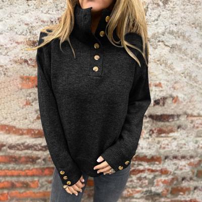 Yousheng Damen Pullover Rollkragen Knöpfe Halbe Knopfleiste Langarm Strickoberteile Einfarbig Lockerer Schnitt Freizeitpullover