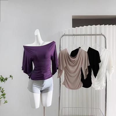 Tricou Nou cu Decupaj Lateral Asimetric Tricou Versatil Top Subțire pentru Femei