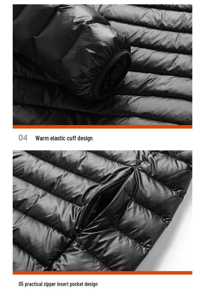 Men's Lightweight White Duck Down Jacket - Winter 2025 Stand Collar Warm Outerwear