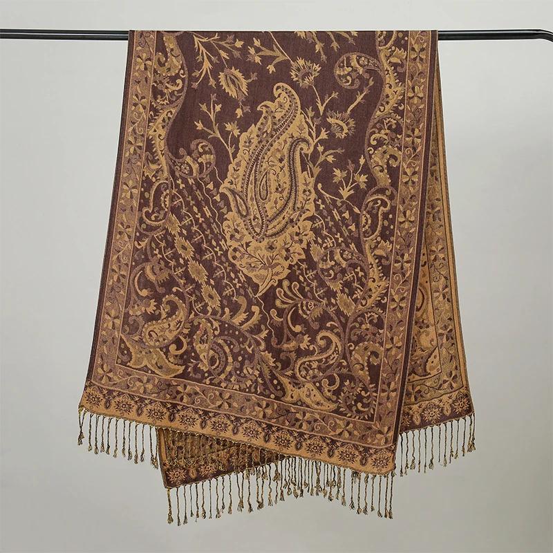Bohemia Ethnic Style Women Scarf Retro Jacquard Thick Cashmere Tassel Shawl Winter Warm Muslim Hijab Wrap Pashmina