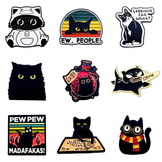 Canvas Bags Brooch Cartoon Black Cat Pin, Enamel Animal Lapel Pin for Collars Decorative Pins Men Women, Badge Clothing Scarves Sweaters Alloy