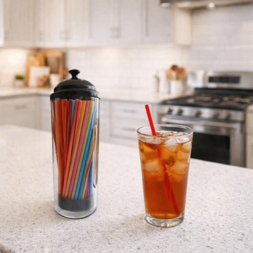 Large Capacity Drinking Straw Holder Plastic Clear Drinking Straw Dispenser with Lid Drinking Straw Organizer Dining Room