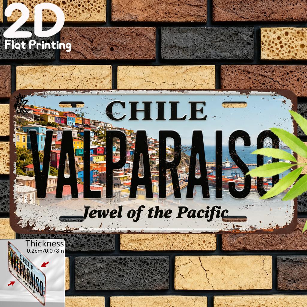 High Definition Metal Tin Sign Chile Valparaiso Jewel of the Pacific Vintage License Plate Style Retro Wall Art Decor for Home B