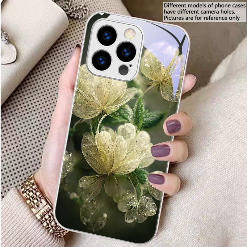 

Розовый Хрустальный Цветок Для iPhone 16 E 15 14 13 Plus 12 mini 11 Pro Max XR Xs Max X 7 8 Plus 6 6S 22 Закаленное Стекло Чехол для Телефона iPhone 13 mini