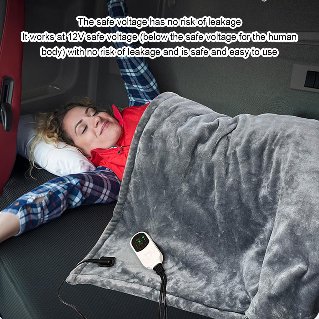 12V Car Electric Heated Blanket Smart 9 Heating Level 2/8/10 Hours Auto-Off Machine Washable Flannel Travel Car Electric Blanket