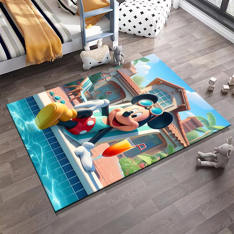Flannel Rug Mickey Mouse with Sunglasses Flopping in Swimming Pool Summer Vacation Disney Cartoon Home Decor Living Room
