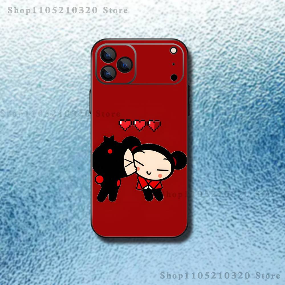 

Cute P-Pucca G-Garu Phone Case For iPhone 17,16,15,14,13,12,11,Pro,Max,Plus,E,SE4,Air,Mini Black Soft Funda iPhone12PROMAX