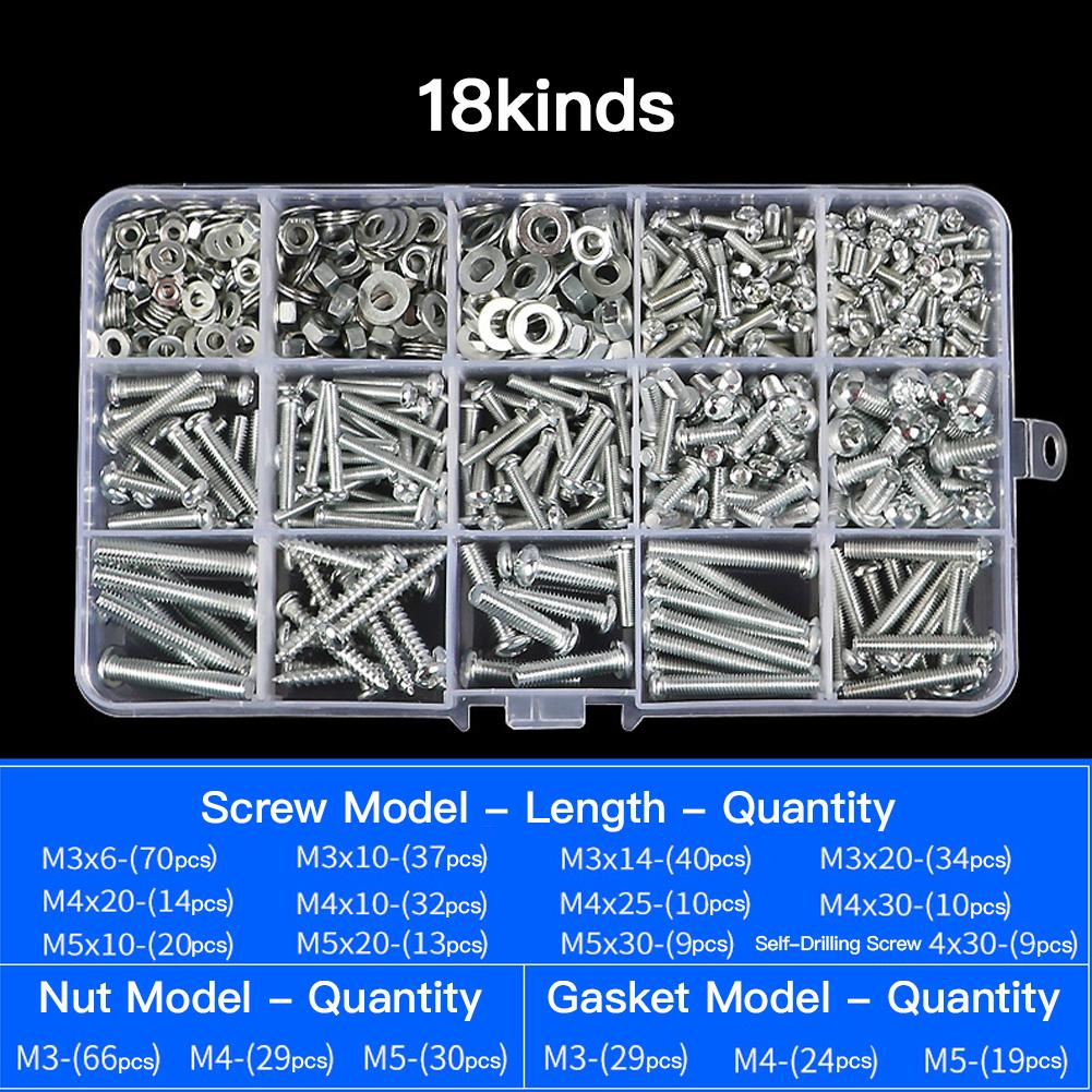 Metric Screw Nut Bolt Washer Set Fasteners Assortment Kit with Organizer Case M3/M4/M5/M6 Hardware Set for Home Repair Furniture