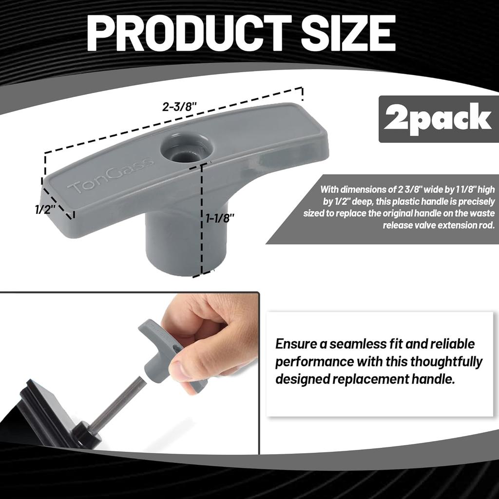 TonGass (2-Pack, Grey RV Waste Valve Handle Replacement For Extension Rod RV Parts Tank Hose Handle Waste Valve Handles Kits With 4 Nuts 2 Screws 2