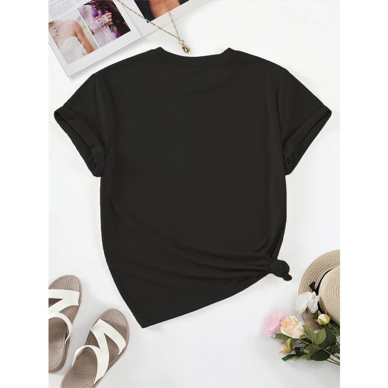 Damen Kleines Herz Muster T-Shirt Rundhals Kurzarm Lässig Frühling Sommer Oberteil