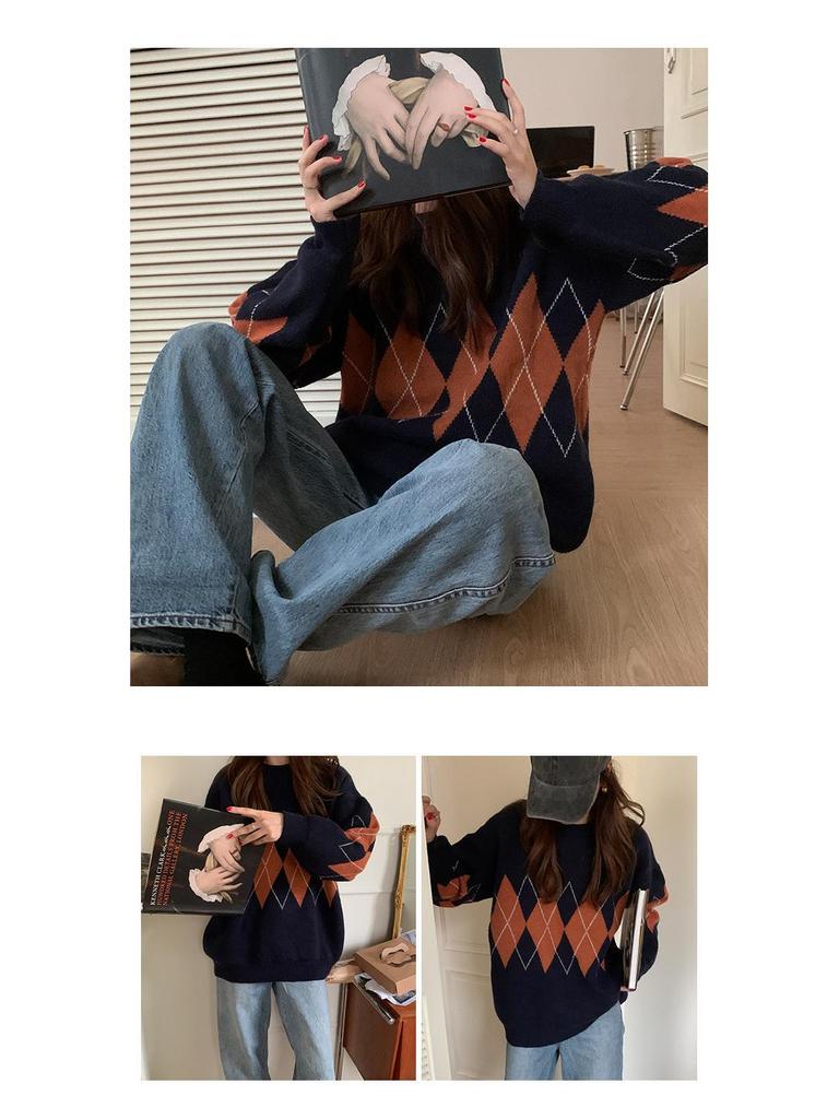 2023 Trendy Women's Diamond Pattern Sweater - Autumn/Winter Lazy Chic Elevated Design