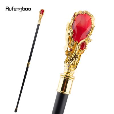 Red Diamond Golden Walking Cane Fashion Decorative Walking Stick Gentleman Elegant Cosplay Cane Knob Crosier 95cm