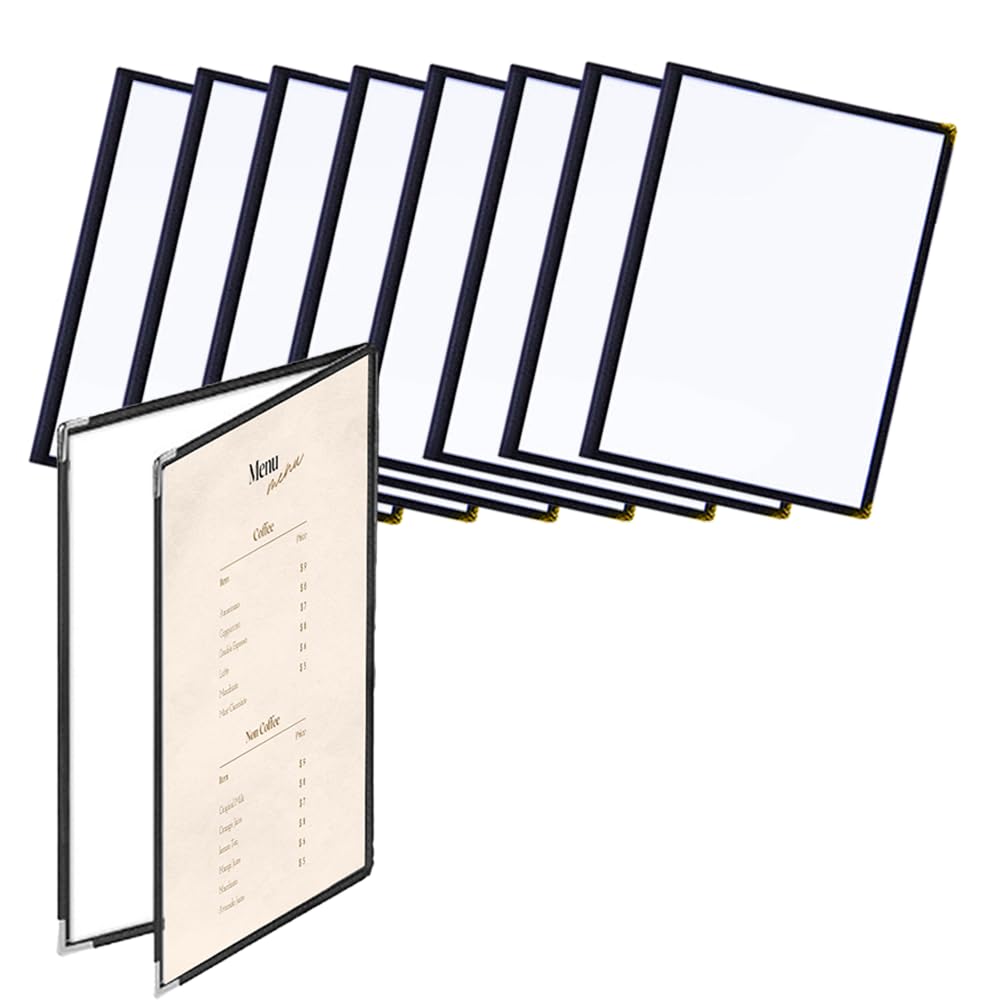 AZNABLE Menu Book A4 Menu File for Restaurants, Black/Clear Cover (4 pages, 10 books)