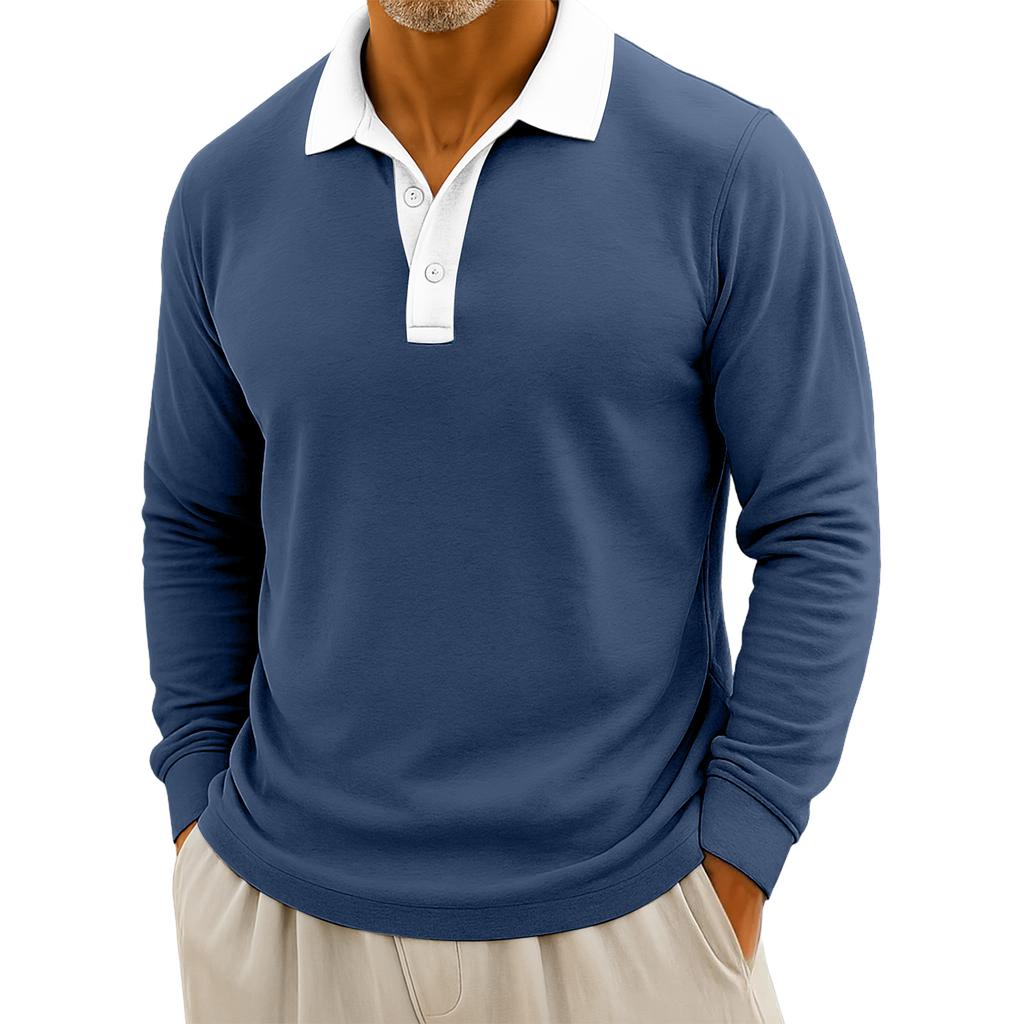 Men's Casual Color-Blocked Button-Up Long-Sleeve Tops